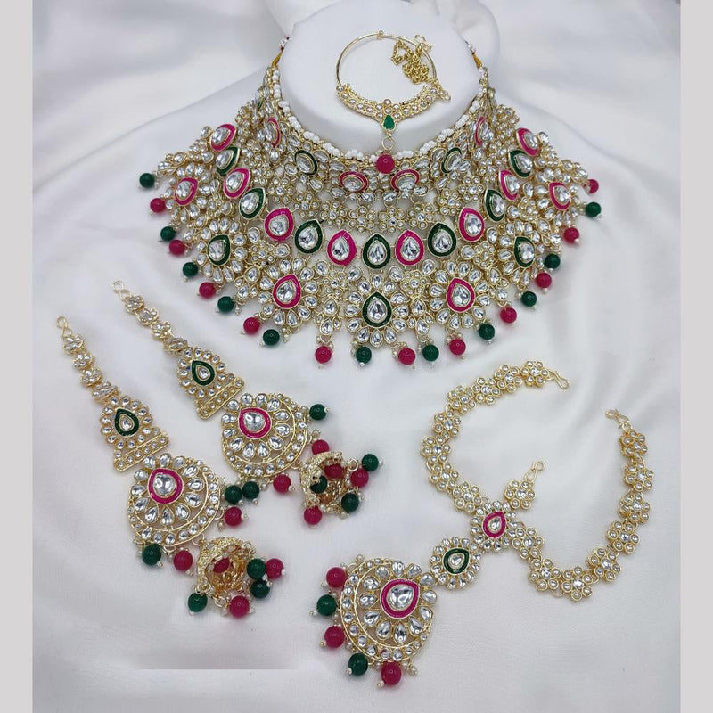 Manisha Jewellery Gold Plated Kundan Stone And Pearls Meenakari Choker Necklace Set