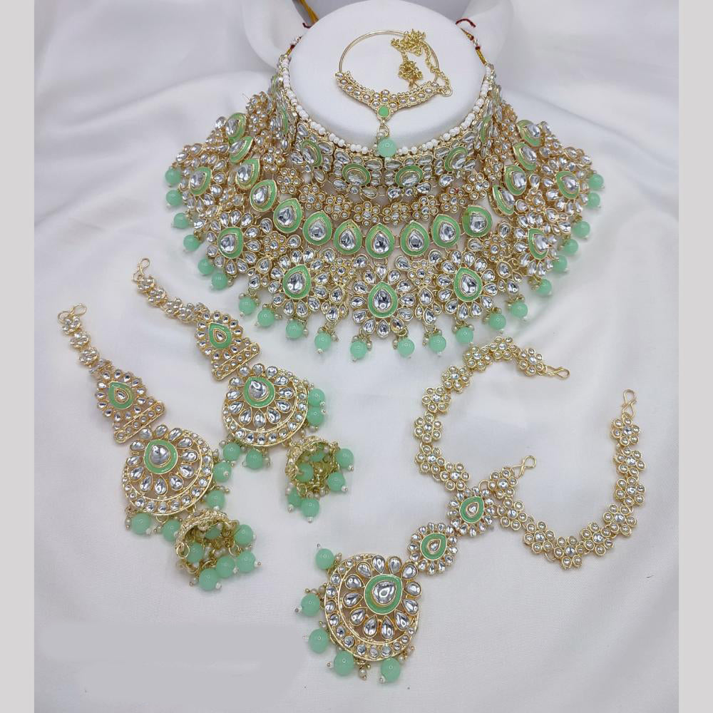 Manisha Jewellery Gold Plated Kundan Stone And Pearls Meenakari Choker Necklace Set