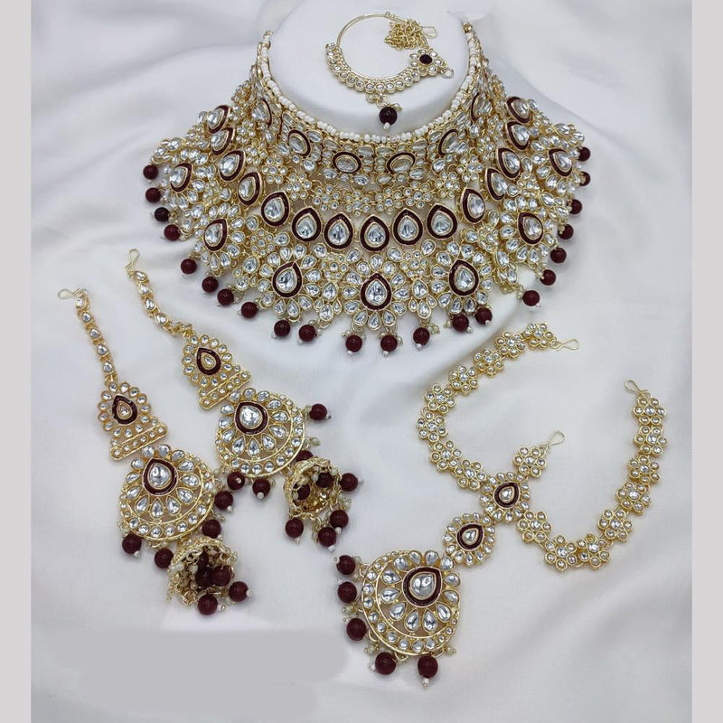 Manisha Jewellery Gold Plated Kundan Stone And Pearls Meenakari Choker Necklace Set