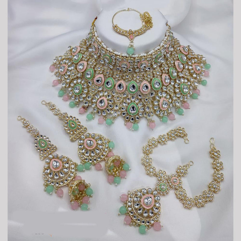 Manisha Jewellery Gold Plated Kundan Stone And Pearls Meenakari Choker Necklace Set