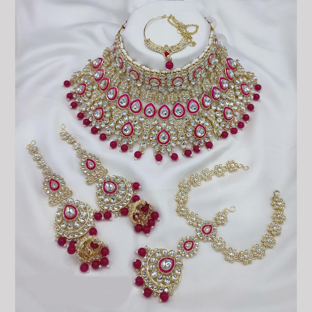 Manisha Jewellery Gold Plated Kundan Stone And Pearls Meenakari Choker Necklace Set