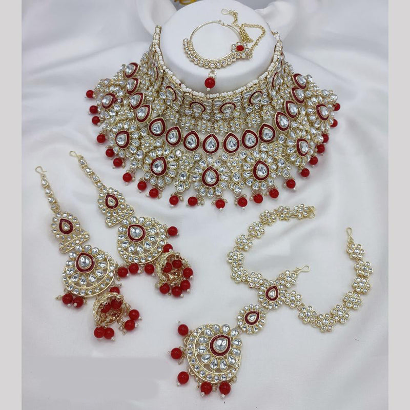 Manisha Jewellery Gold Plated Kundan Stone And Pearls Meenakari Choker Necklace Set