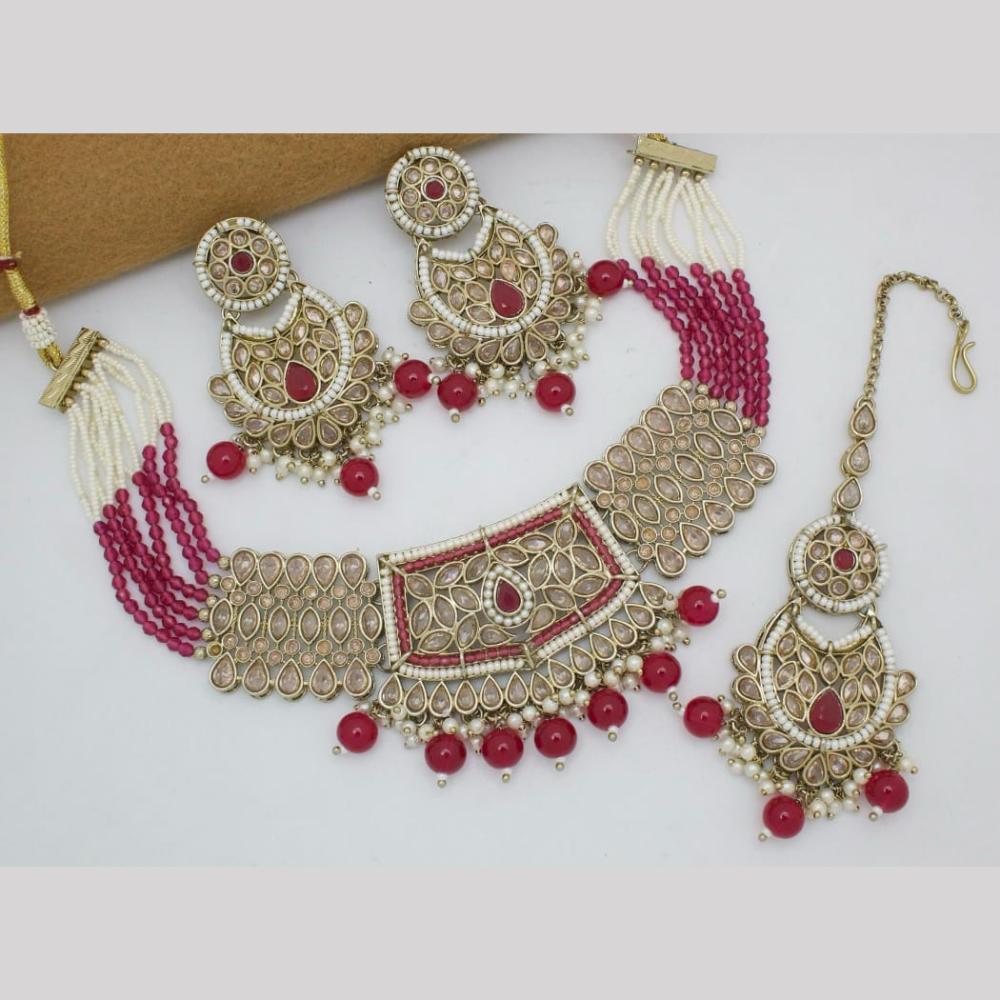 Manisha Jewellery Gold Plated Crystal  Stone And Pearls Choker Necklace Set