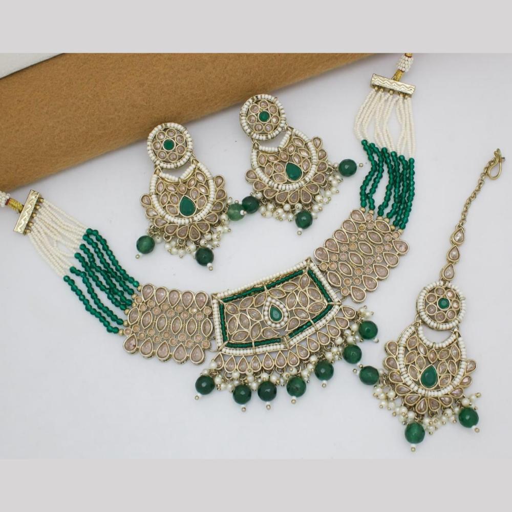 Manisha Jewellery Gold Plated Crystal  Stone And Pearls Choker Necklace Set
