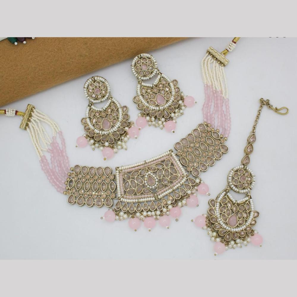 Manisha Jewellery Gold Plated Crystal  Stone And Pearls Choker Necklace Set