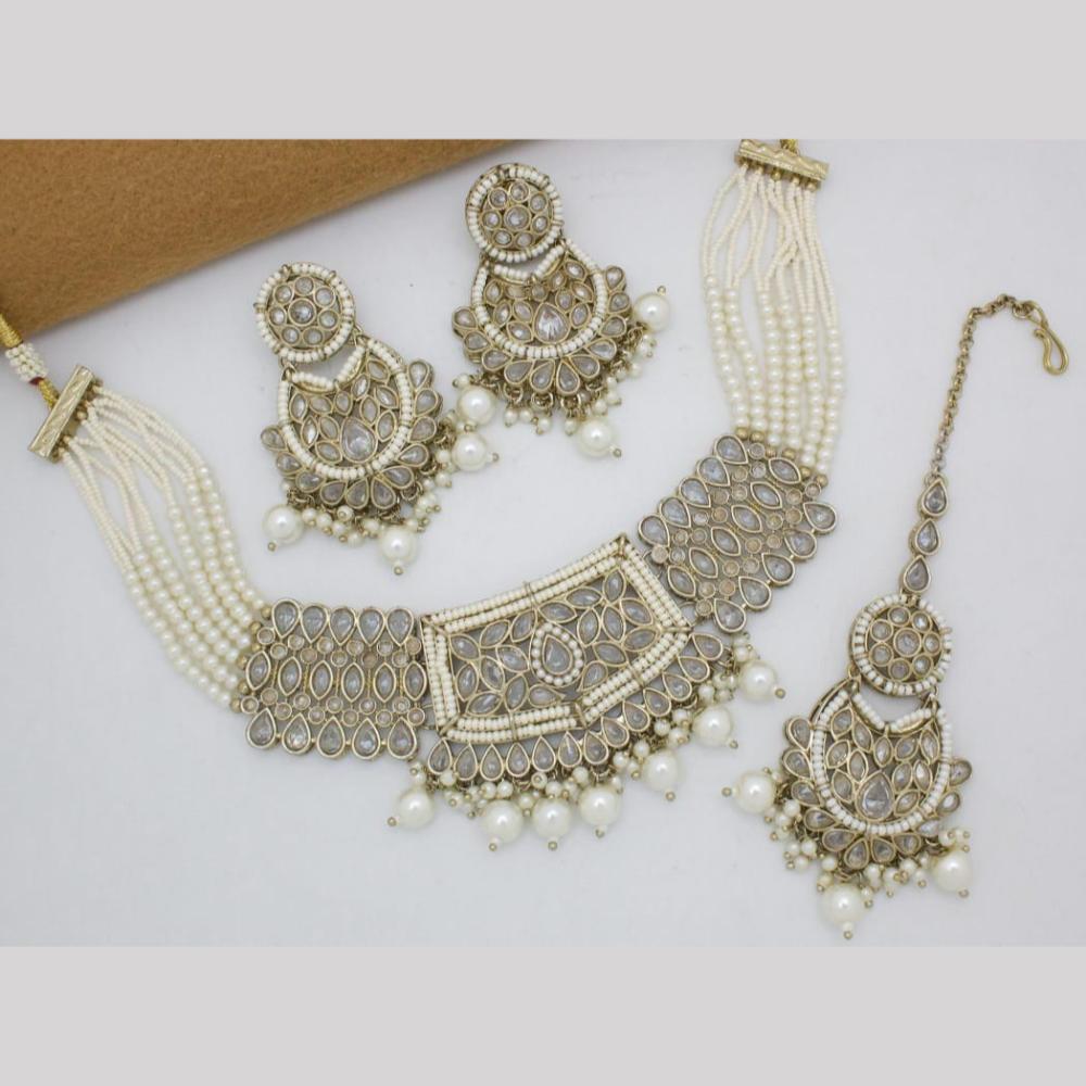 Manisha Jewellery Gold Plated Crystal  Stone And Pearls Choker Necklace Set