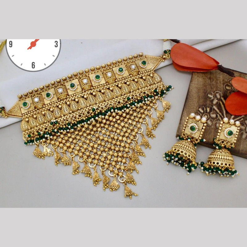 Manisha Jewellery Gold Plated Pota Stone And Pearls Choker Necklace Set