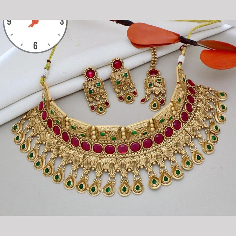 Manisha Jewellery Gold Plated Pota Stone And Pearls Choker Necklace Set