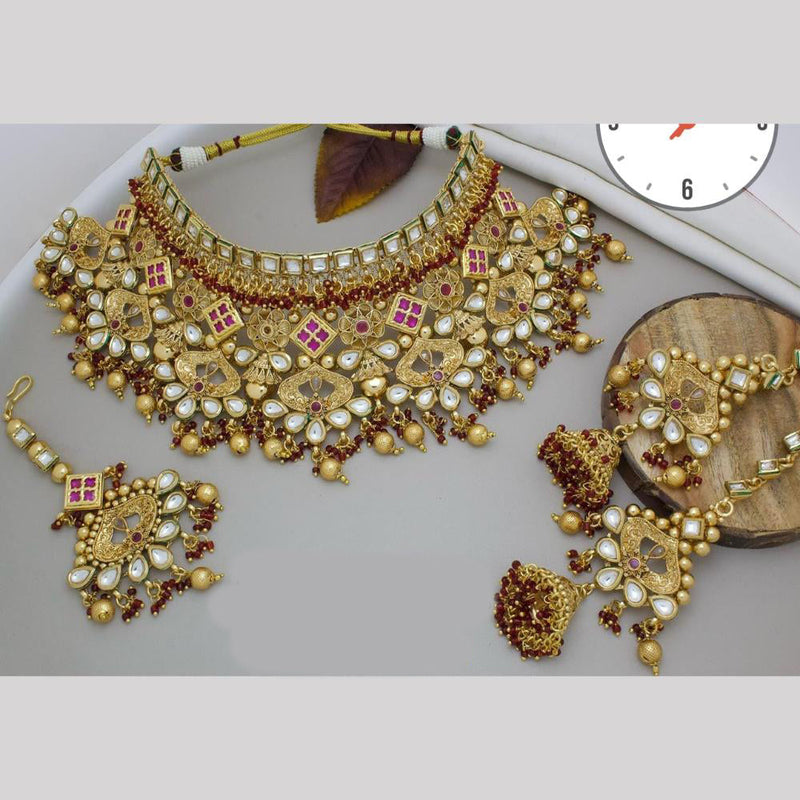 Manisha Jewellery Gold Plated Pota Stone And Pearls Choker Necklace Set