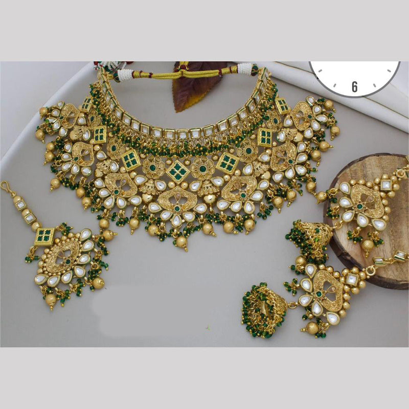 Manisha Jewellery Gold Plated Pota Stone And Pearls Choker Necklace Set