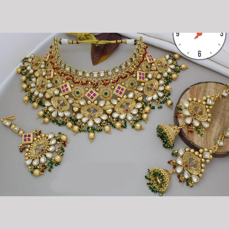 Manisha Jewellery Gold Plated Pota Stone And Pearls Choker Necklace Set