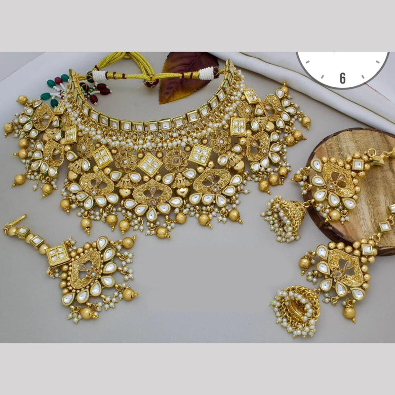 Manisha Jewellery Gold Plated Pota Stone And Pearls Choker Necklace Set