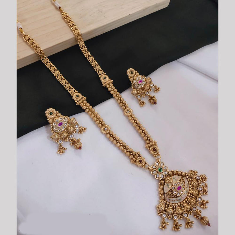 Manisha Jewellery Gold Plated Pota Stone And Meenakari Long Necklace Set