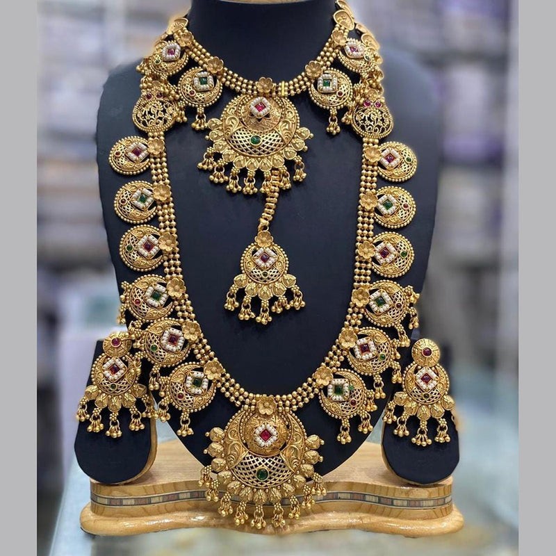 Manisha Jewellery Gold Plated Pota Stone Double Necklace Set