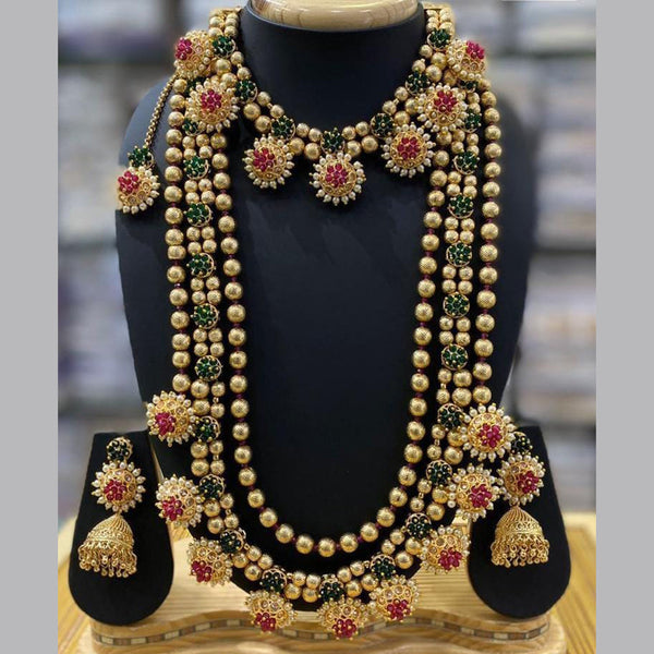 Manisha Jewellery Gold Plated Crystal Stone Double Necklace Set