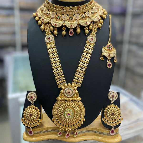 Manisha Jewellery Gold Plated Pota Stone Double Necklace Set