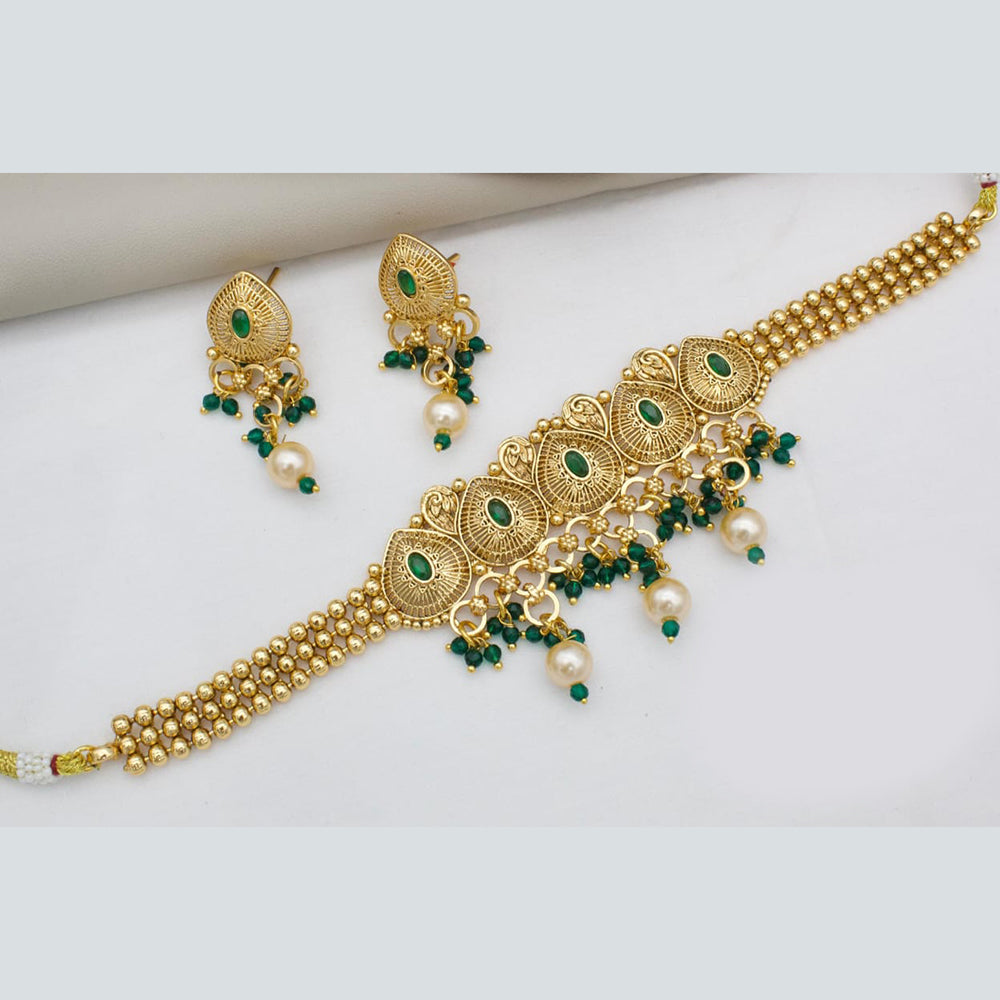 Manisha Jewellery Gold Plated Pota Stone And Pearls Choker Necklace Set