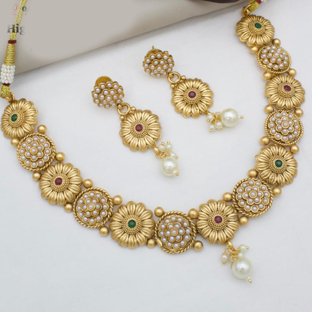 Manisha Jewellery Gold Plated Pota Stone And Pearls Necklace Set