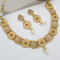 Manisha Jewellery Gold Plated Pota Stone And Pearls Necklace Set