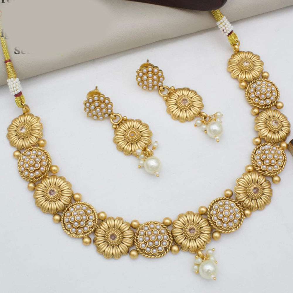 Manisha Jewellery Gold Plated Pota Stone And Pearls Necklace Set