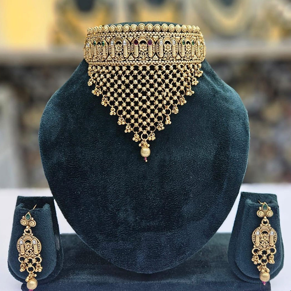Manisha Jewellery Gold Plated Pota Stone And Pearls Choker Necklace Set
