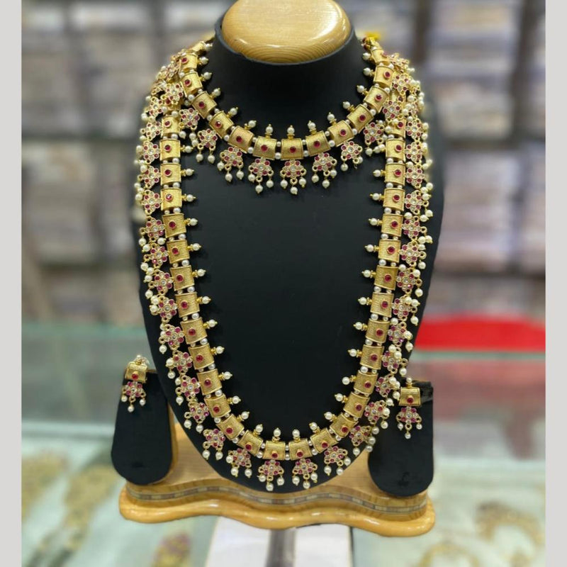 Manisha Jewellery Gold Plated Pota Stone Double Necklace Set