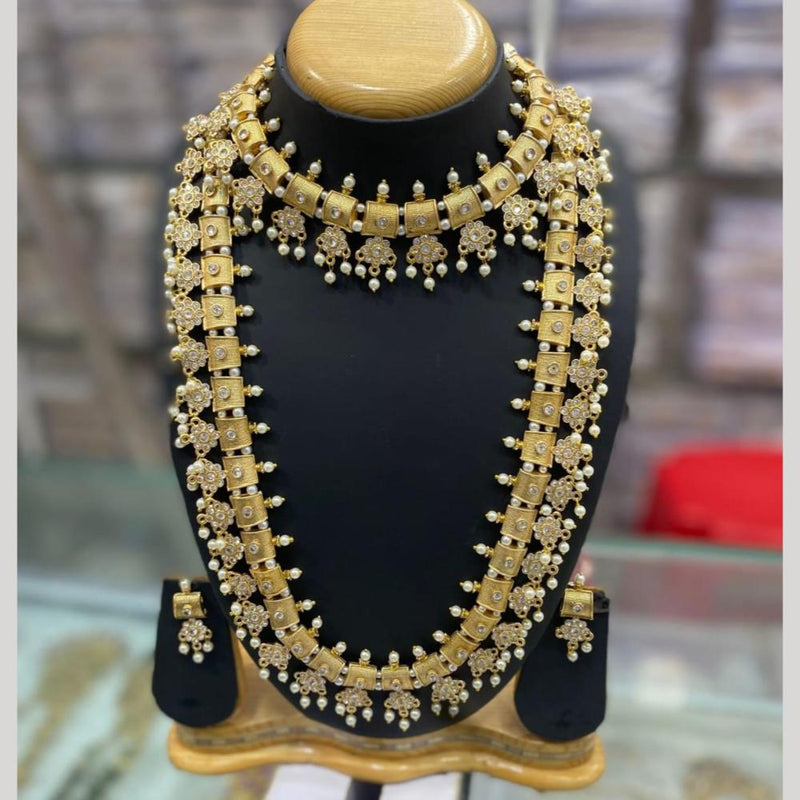 Manisha Jewellery Gold Plated Pota Stone Double Necklace Set