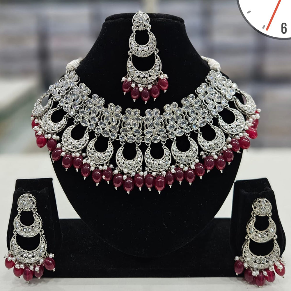 Manisha Jewellery Silver Plated Crystal Stone And Beads Necklace Set