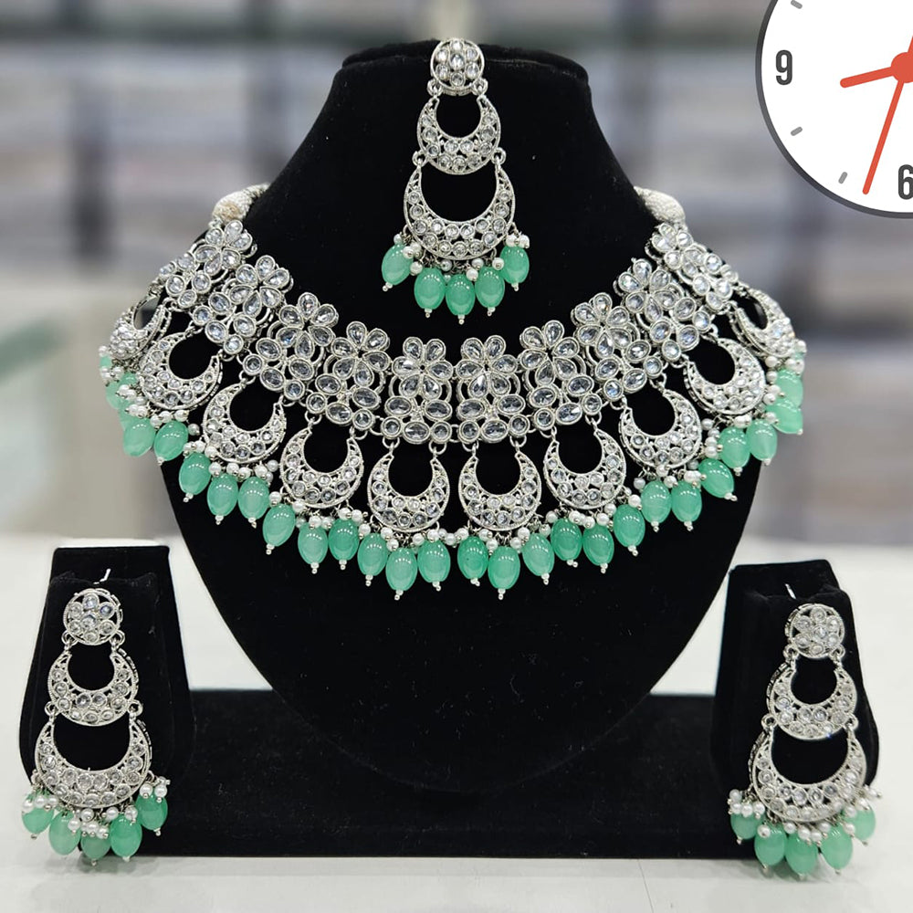 Manisha Jewellery Silver Plated Crystal Stone And Beads Necklace Set