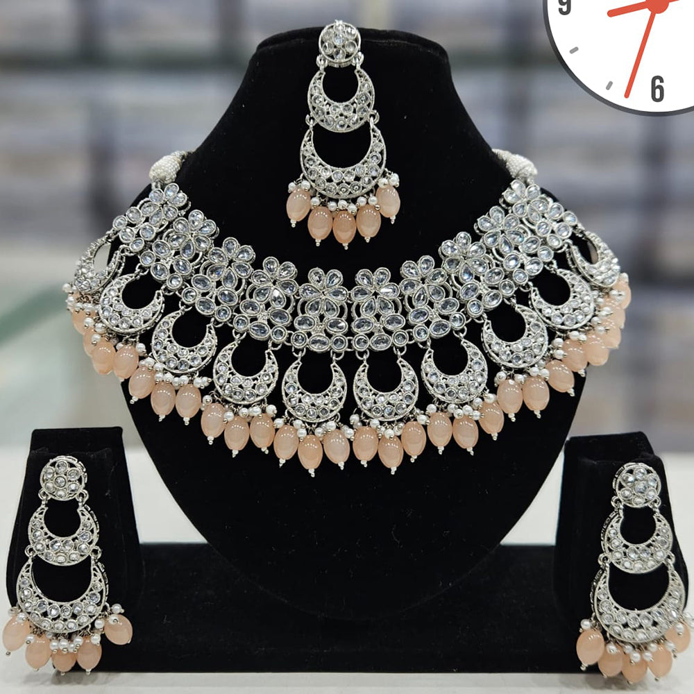 Manisha Jewellery Silver Plated Crystal Stone And Beads Necklace Set