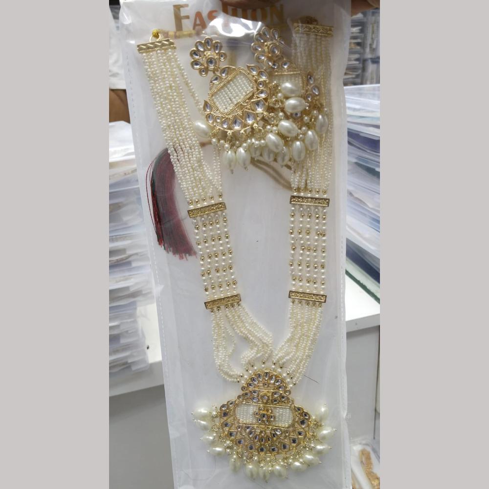 Manisha Jewellery Gold Plated Kundan Stone And Pearls Long Necklace Set