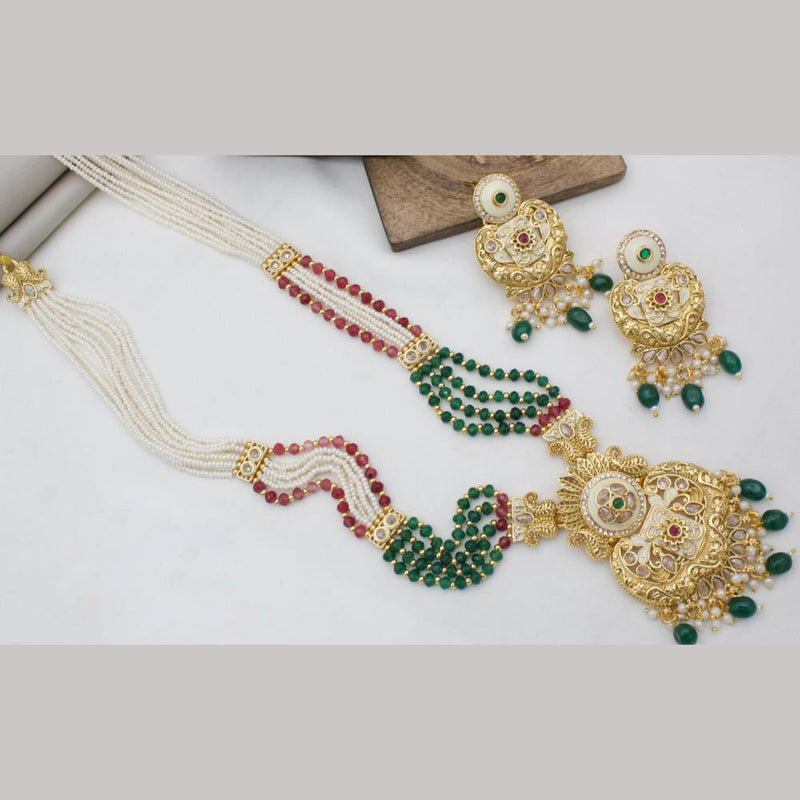 Manisha Jewellery Gold Plated Crystal Stone And Pearls Meenakari Long Necklace Set