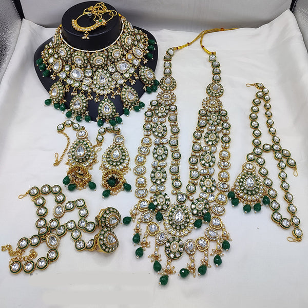 Manisha Jewellery Gold Plated Kundan Stone And Beads Meenakari Bridal Set