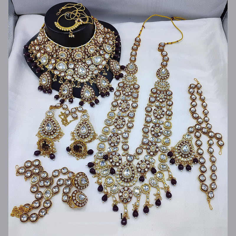 Manisha Jewellery Gold Plated Kundan Stone And Beads Meenakari Bridal Set