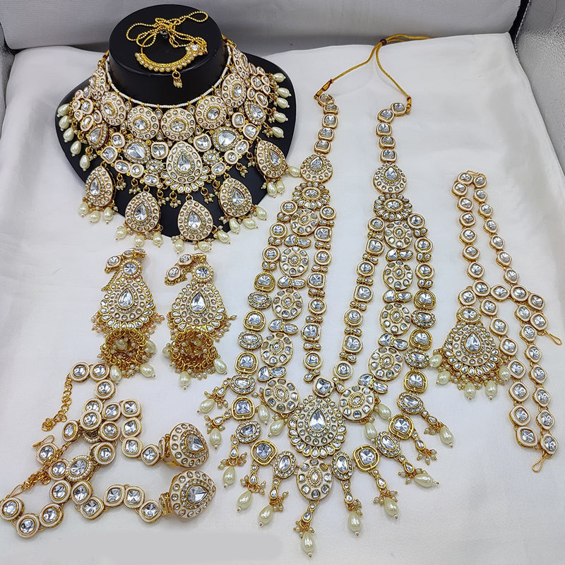 Manisha Jewellery Gold Plated Kundan Stone And Beads Meenakari Bridal Set