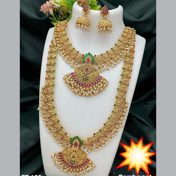 Manisha Jewellery Gold Plated Pota Stone And Pearls Double Necklace Set