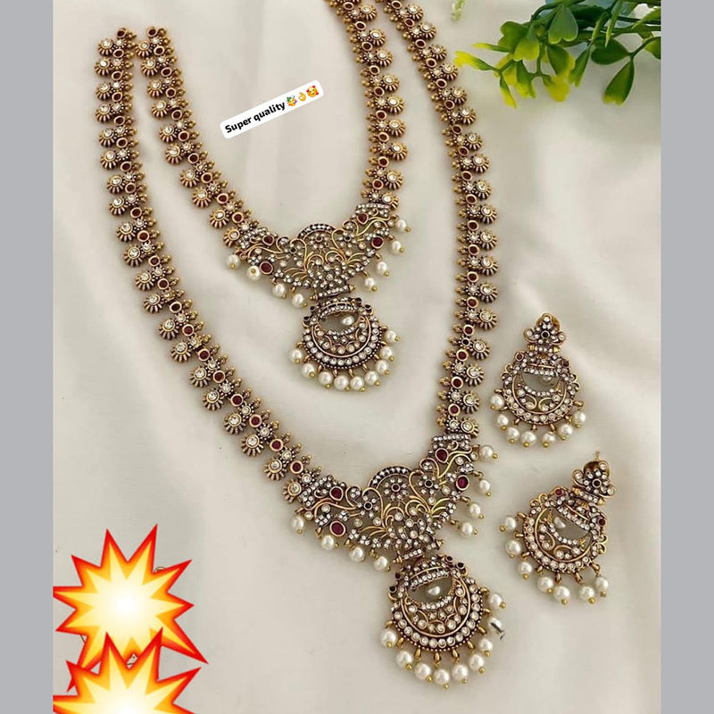 Manisha Jewellery Gold Plated Austrian Stone And Pearls Double Necklace Set