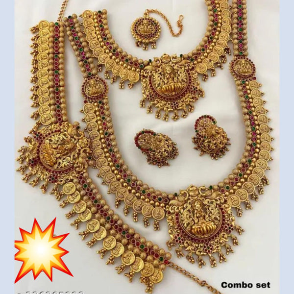 Manisha Jewellery Gold Plated Pota Stone Temple Combo Set