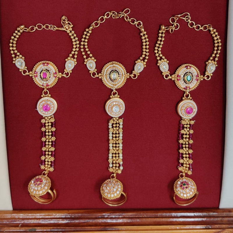 Manisha Jewellery Gold Plated Pota Stone And Pearls Hand Harness