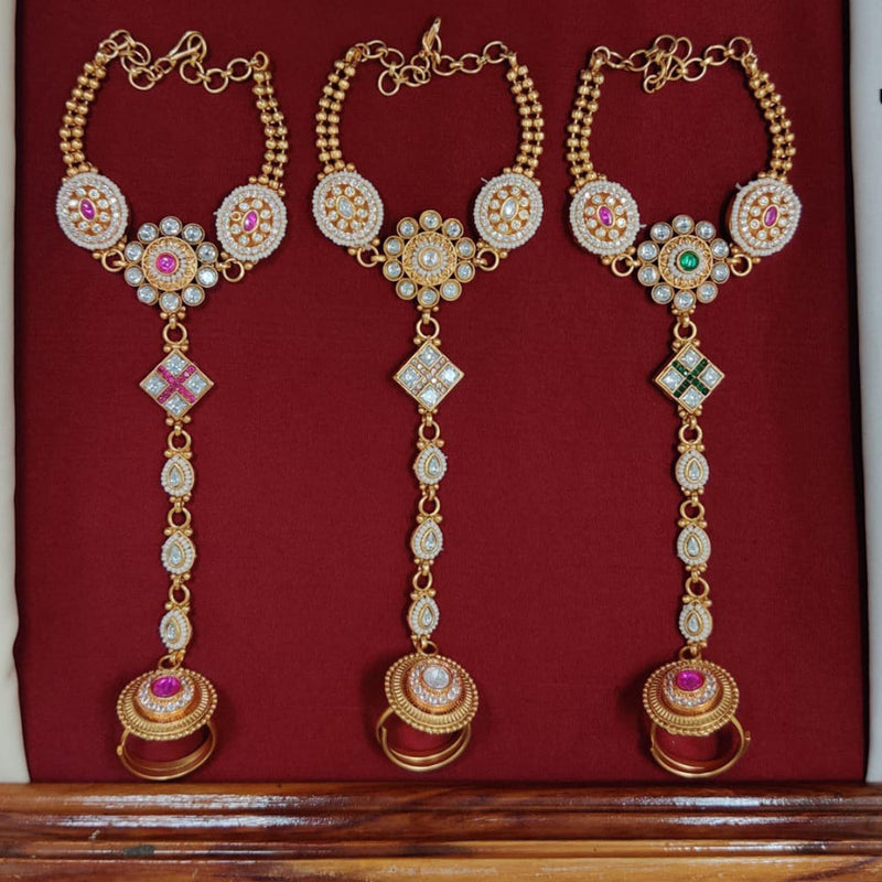 Manisha Jewellery Gold Plated Pota Stone And Pearls Hand Harness