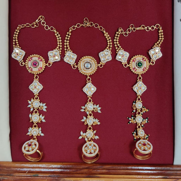 Manisha Jewellery Gold Plated Pota Stone And Pearls Hand Harness