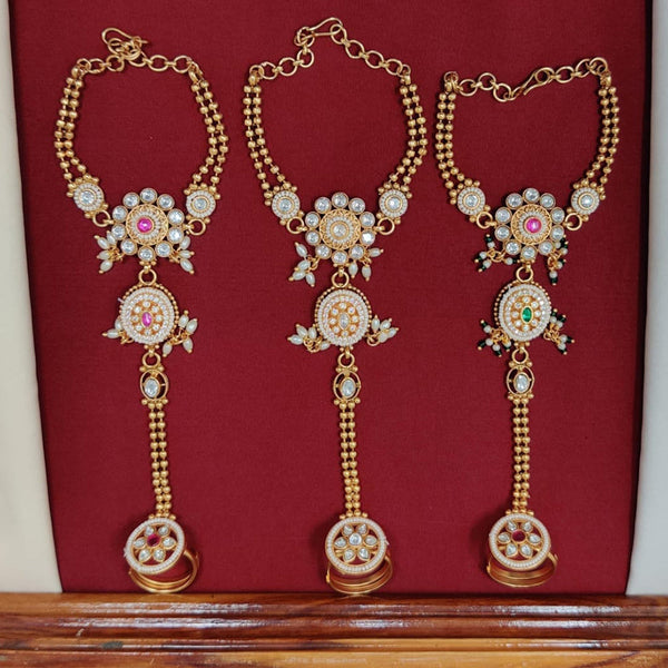 Manisha Jewellery Gold Plated Pota Stone And Pearls Hand Harness