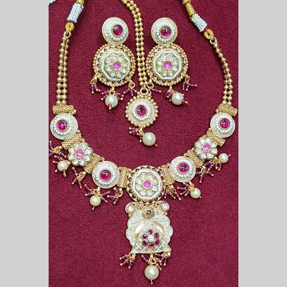 Manisha Jewellery Gold Plated Pota Stone And Pearls Meenakari Necklace Set
