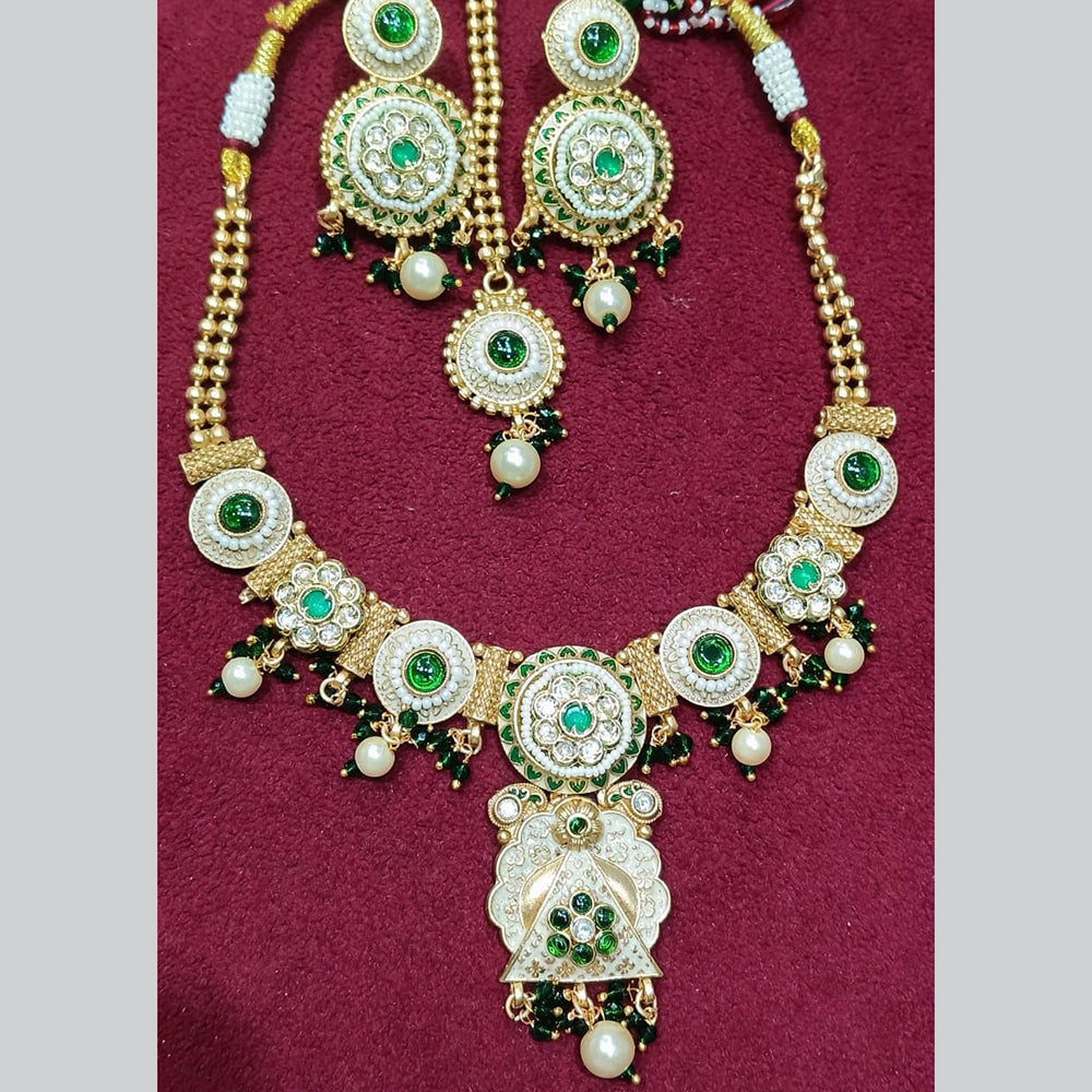 Manisha Jewellery Gold Plated Pota Stone And Pearls Meenakari Necklace Set
