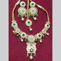 Manisha Jewellery Gold Plated Pota Stone And Pearls Meenakari Necklace Set