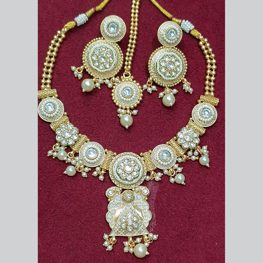 Manisha Jewellery Gold Plated Pota Stone And Pearls Meenakari Necklace Set