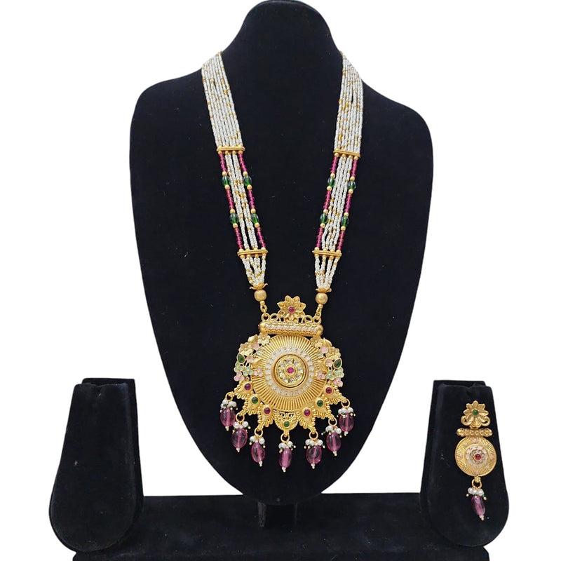 Manisha Jewellery Gold Plated Kundan Stone And Beads Meenakari Necklace Set