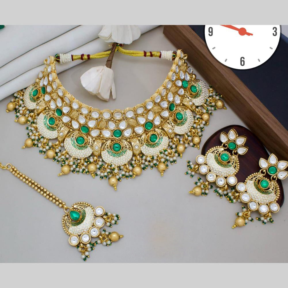 Manisha Jewellery Gold Plated Pota Stone And Meenakari Pearls Choker Necklace Set