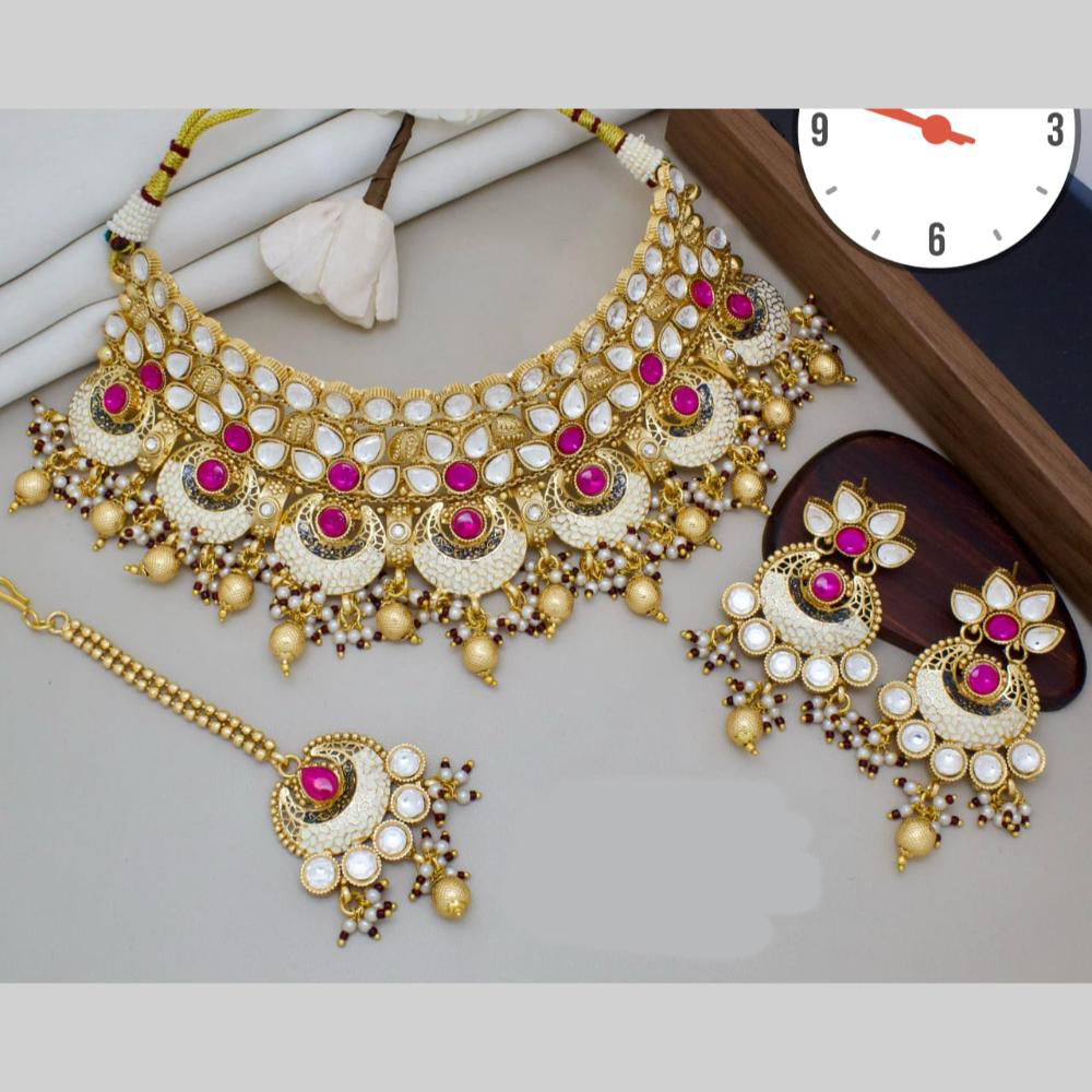 Manisha Jewellery Gold Plated Pota Stone And Meenakari Pearls Choker Necklace Set