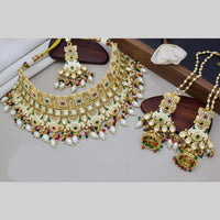 Manisha Jewellery Gold Plated Pota Stone And Meenakari Pearls Choker Necklace Set